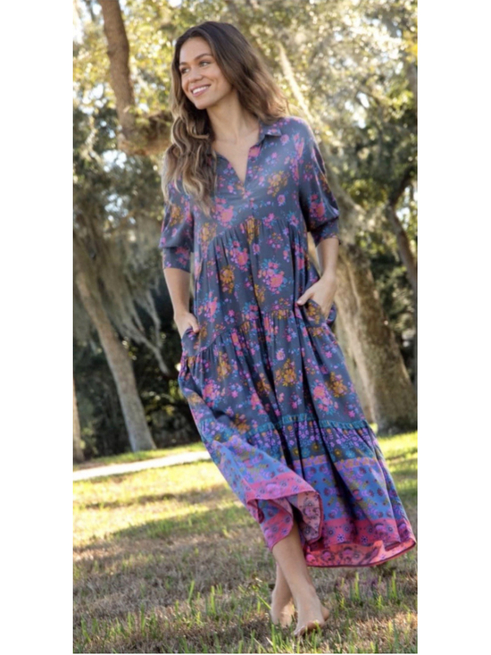 Natural Life Dresses & Skirts - Natural Life Rebecca Floral Boho Midi Dress Sz L Peasant Cottagecore